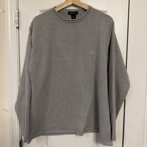 Vintage DKNY Sweater Mens XL Grey/Gray Roll Neck Pullover Logo Chunky Knit Y2K